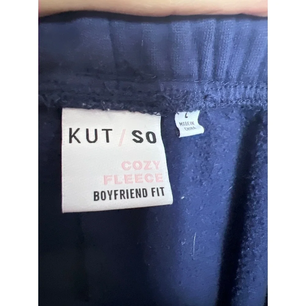 Kut from the Kloth KUT/SO Navy Blue Cozy Fleece Boyfriend Fit Sweatpants L Loung - Picture 6 of 9
